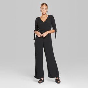 Wild Fable Jumpsuit V-neck Tie Sleeve Zipper Back
